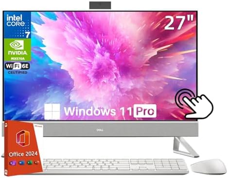 Dell Inspiron 7730 27" Touchscreen All in One Desktop Computer, Intel 10-Core 7 150U, NVIDIA GeForce MX570A, 64 GB RAM, 4 TB SSD, Wi-Fi 6E, Win 11 Pro, Office 2024 Pro Lifetime, Wireless KB & Mouse