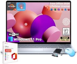 Dell Inspiron-16 Touchscreen Business Laptop - w/Office 2024 Lifetime • 16-inch FHD+ Display • AMD Ryzen 7-8840U • Backlit KB • Fingerprint • Win 11 Pro & External DVD Drive (32GB DDR5 RAM | 1TB SSD)