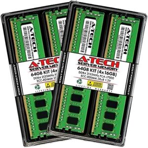 A-Tech 64GB Kit (4x16GB) DDR4 2133MHz PC4-17000 ECC RDIMM 2Rx8 Dual Rank 1.2V ECC Registered DIMM 288-Pin Server & Workstation RAM Memory Upgrade Modules (A-Tech Enterprise Series)