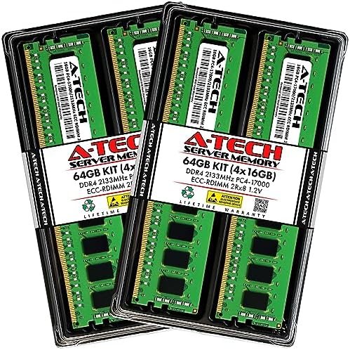 A-Tech 64GB Kit (4x16GB) DDR4 2133MHz PC4-17000 ECC RDIMM 2Rx8 Dual Rank 1.2V ECC Registered DIMM 288-Pin Server & Workstation RAM Memory Upgrade Modules (A-Tech Enterprise Series)