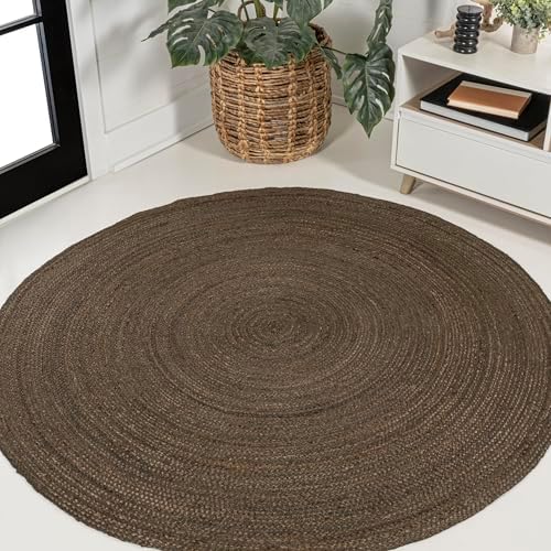 Round Handmade Area Rug | 100% Natural Jute | Kid/Pet Friendly | Easy to Care | Stylish Braided Texture for Home Decor, Living & Dining Room (4x4 feet)