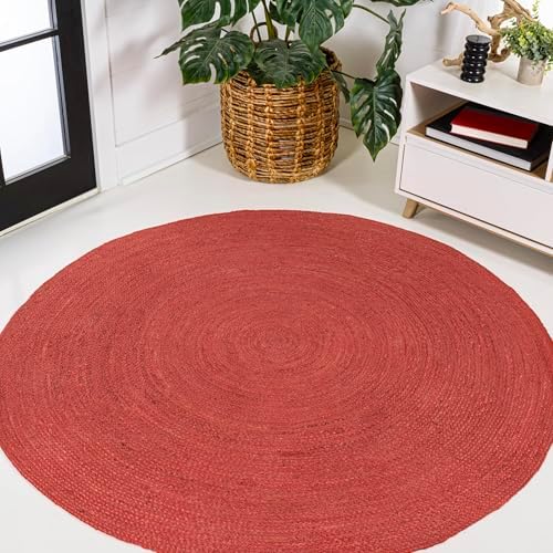 Round Handmade Area Rug | 100% Natural Jute | Kid/Pet Friendly | Easy to Care | Stylish Braided Texture for Home Decor, Living & Dining Room (4x4 feet)