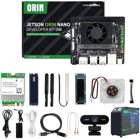 Yahboom Jetson Orin Nano 4GB Super kit 34TOP, with Jetson Case, RGB Cooling, USB Microphone Camera, Electronic Kit Intelligence ROS2 Ubuntu22.04(Orin Nano 4GB SUB Mini PC Kit)