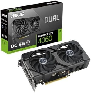 ASUS Dual GeForce RTX 4060 EVO OC Edition 8GB GDDR6 (PCIe 4.0, 8GB GDDR6, DLSS 3, HDMI 2.1a, DisplayPort 1.4a, Axial-Tech Fan Design, 0dB Technology, Dual BIOS, Auto-Extreme Technology)