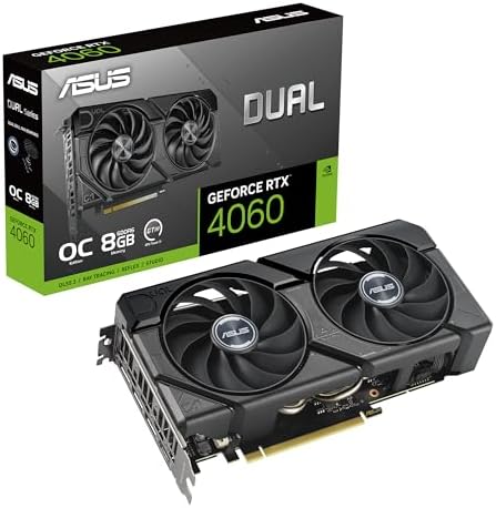 ASUS Dual GeForce RTX 4060 EVO OC Edition 8GB GDDR6 (PCIe 4.0, 8GB GDDR6, DLSS 3, HDMI 2.1a, DisplayPort 1.4a, Axial-Tech Fan Design, 0dB Technology, Dual BIOS, Auto-Extreme Technology)