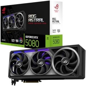 ASUS ROG Astral GeForce RTX 5080 16GB GDDR7 Gaming Graphics Card (Nvidia GeForce RTX5080, Four Fans, 3.8 Slot Design, PCIe 5.0, 2X HDMI 2.1b, 3X DisplayPort 2.1a, ROG-ASTRAL-RTX5080-16G Gaming)