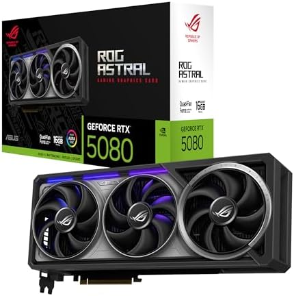 ASUS ROG Astral GeForce RTX 5080 16GB GDDR7 Gaming Graphics Card (Nvidia GeForce RTX5080, Four Fans, 3.8 Slot Design, PCIe 5.0, 2X HDMI 2.1b, 3X DisplayPort 2.1a, ROG-ASTRAL-RTX5080-16G Gaming)