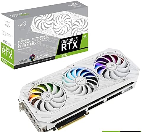 ASUS ROG Strix NVIDIA GeForce RTX 3090 White OC Edition Gaming Graphics Card (PCIe 4.0, 24GB GDDR6X, HDMI 2.1, DisplayPort 1.4a, Axial-tech Fan Design, 2.9-Slot, Super Alloy Power (Renewed)