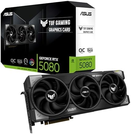ASUS TUF Gaming GeForce RTX ™ 5080 16GB GDDR7 OC Edition Gaming Graphics Card (PCIe® 5.0, HDMI®/DP 2.1, 3.6-Slot, Military-Grade Components, Protective PCB Coating, axial-tech Fans, Vapor Chamber)