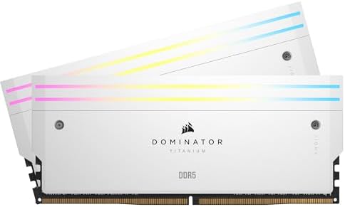 CORSAIR Dominator Titanium RGB DDR5 RAM 64GB (2x32GB) 6000MHz CL30-36-36-76 1.40V AMD Expo Intel XMP 3.0 Desktop Computer Memory – White (CMP64GX5M2B6000Z30W)
