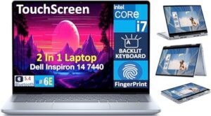 Dell Inspiron 7440 2-in-1 14.0" Touchscreen WUXGA Business Laptop (Intel Core 7 150U, 16GB DDR5 RAM, 1TB PCIe SSD, Backlit KB, Fingerprint, WiFi 6E, BT 5.3, SD Reader, Webcam, Win 11 Home)
