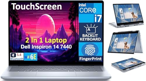 Dell Inspiron 7440 2-in-1 14.0" Touchscreen WUXGA Business Laptop (Intel Core 7 150U, 16GB DDR5 RAM, 1TB PCIe SSD, Backlit KB, Fingerprint, WiFi 6E, BT 5.3, SD Reader, Webcam, Win 11 Home)