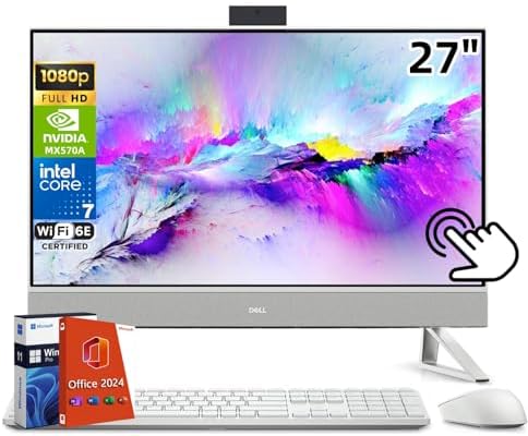 Dell Inspiron 7730 27" Touchscreen All in One Desktop Computer, Intel 10-Core 7 150U, NVIDIA GeForce MX570A, 64 GB RAM, 4 TB SSD, Wi-Fi 6E, Win 11 Pro, Office 2024 Pro Lifetime, Wireless KB and Mouse