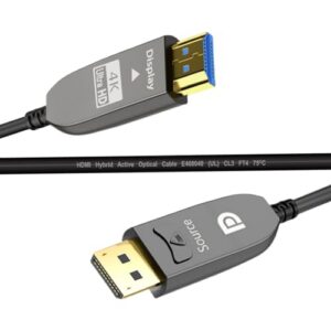 DisplayPort to HDMI Fiber Cable, Uni-Directional DP to HDMI 4K60Hz 18Gbps, HDR10, HDCP2.2 for Blue-ray, Projector, Computer, Laptop, 3D Video, Set Box, DVR etc (Fiber 4K DPtoHDMI, 25ft)