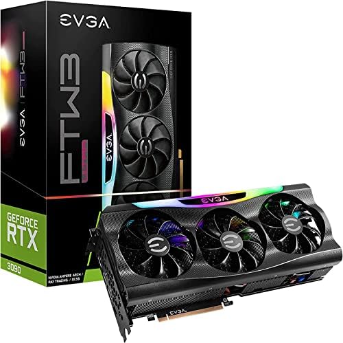 EVGA GeForce RTX 3090 FTW3 Ultra Gaming, 24GB GDDR6X, 10496 CUDA Cores, 1800MHz Boost Clock, 3x Fans, ARGB LED, Metal Backplate, PCIe 4, HDMI, DisplayPort, Desktop Compatible