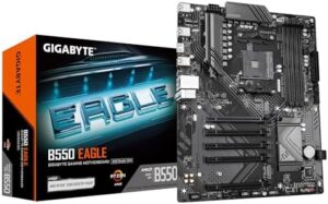 GIGABYTE B550 Eagle Motherboard - AMD Ryzen 5000 G-Series CPUs, 10+3+1 Phases VRM, up to 3200MHz DDR4, 1xPCIe 4.0 + 1xPCIe 3.0 M.2, 1GbE LAN, USB 3.2 Gen 2
