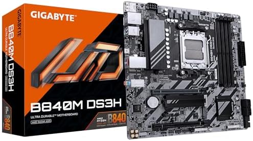 GIGABYTE B840M DS3H Motherboard - AMD Ryzen 9000 CPUs, 8+2+2 Phases VRM, up to 8200MHz DDR5, 2xPCIe 4.0 M.2, 2.5GbE LAN, USB 3.2 Gen 1