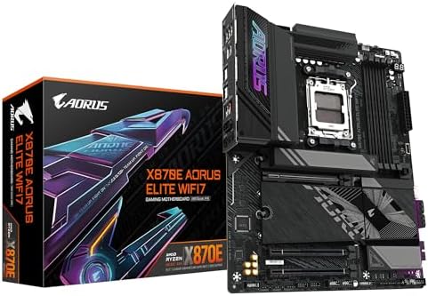 GIGABYTE X870E AORUS Elite WIFI7 Motherboard - Supports AMD Ryzen 9000 CPUs, 16+2+2 Phases Digital VRM, up to 8000Hz DDR5 (OC), 4xPCIe 5.0 + 4xM.2, Wi-Fi 7, 2.5GbE LAN, USB 3.2 Gen 2x2