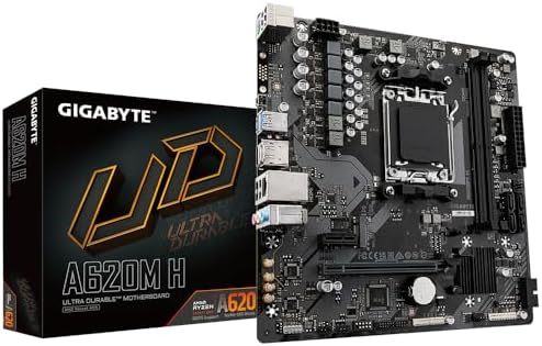 Gigabyte A620M H Motherboard - Supports AMD Ryzen 8000 CPUs, 5+2+2 Phases Digital VRM, up to 7200MHz DDR5 (OC), 1xPCIe 4.0 M.2, GbE LAN, USB 3.2 Gen 1