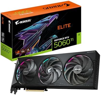 Gigabyte AORUS GeForce RTX 5060 Ti Elite 16G Graphics Card - 16GB GDDR7, 128 Bit, PCI-E 5.0, 2722MHz Core Frequency, 3 x DisplayPort, 1 x HDMI, GV-N506TAORUS E-16GD
