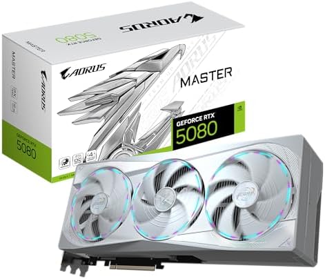 Gigabyte AORUS GeForce RTX 5080 Master ICE 16G Graphics Card - 16GB GDDR7, 256 Bit, PCI-E 5.0, 2805MHz Core Clock, 3 x DP 2.1a, 1 x HDMI 2.1b, NVIDIA DLSS 4, GV-N5080AORUSM ICE-16GD