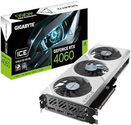 Gigabyte GeForce RTX 4060 Eagle OC ICE 8G Graphics Card - 8GB GDDR6, 128bit, PCI-E 4.0, 2505MHz Core Clock, 2 x DisplayPort 1.4a, 2 x HDMI 2.1a, NVIDIA DLSS 3, GV-N4060EAGLEOC ICE-8GD