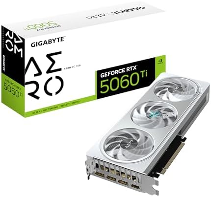 Gigabyte GeForce RTX 5060 Ti AERO OC 16G Graphics Card - 16GB GDDR7, 128bit, PCI-E 5.0, 2647MHz Core Clock, 3 x DisplayPort, 1 x HDMI, GV-N506TAERO OC-16GD