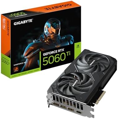 Gigabyte GeForce RTX 5060 Ti WINDFORCE 16G Graphics Card - 16GB GDDR7, 128-bit, PCI-E 5.0, 2572MHz Core Frequency, 3X DisplayPort, 1x HDMI, GV-N506TWF2-16GD