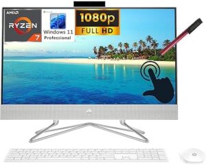 HP All-in-One Desktop Computer, 27" Touchscreen FHD, Octa-Core AMD Ryzen 7 5700U (Beat i7-1165G7), 64GB DDR4 RAM, 4TB SSD, WiFi, Bluetooth, KB & Mouse, Windows 11 Pro, BROAG 64GB Flash Stylus