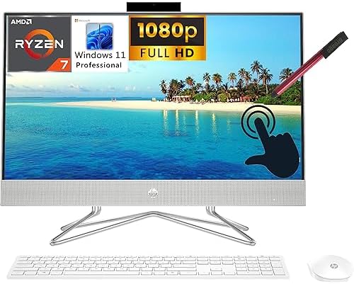 HP All-in-One Desktop Computer, 27" Touchscreen FHD, Octa-Core AMD Ryzen 7 5700U (Beat i7-1165G7), 64GB DDR4 RAM, 4TB SSD, WiFi, Bluetooth, KB & Mouse, Windows 11 Pro, BROAG 64GB Flash Stylus