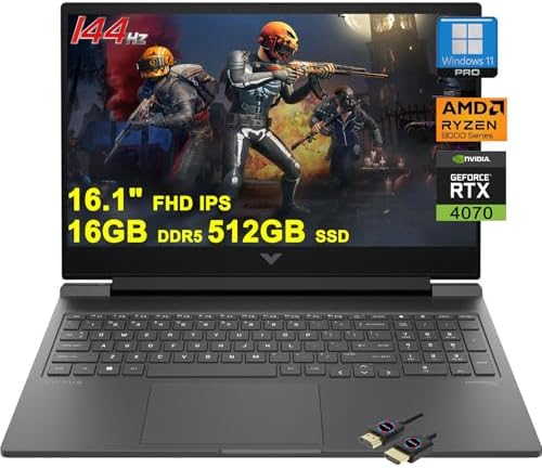 HP Victus 16 Gaming Laptop | 16.1" FHD 144Hz | AMD 8-Core Zen 4 Ryzen 7 8845HS (>i7-12700H) | 16GB DDR5 512GB SSD | GeForce RTX 4070 Graphic | Backlit USB-C FHD Privacy Camera Win11Pro + HDMI Cable