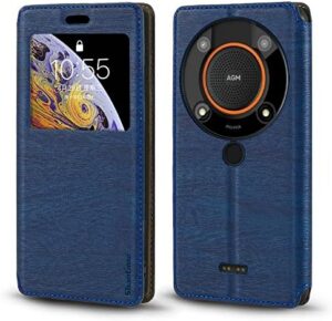 Invisible Magnetic View Window PU Leather Flip Case Compatible with AGM Glory Qualcomm 5G, Smart Clear Display Cover with Full Protection