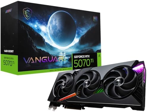 MSI Gaming RTX 5070 Ti 16G Vanguard SOC Graphics Card (16GB GDDR7, 256-bit, Extreme Performance: 2602 MHz, DisplayPort x3 2.1a, HDMI 2.1b, NVIDIA Blackwell Architecture)