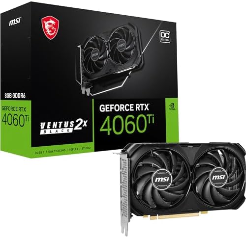 MSI GeForce RTX 4060 Ti Ventus 2X Black 8G OC Graphics Card -NVIDIA RTX 4060 Ti, 8GB GDDR6 Memory, 18Gbps, PCIe 4.0, DLSS3