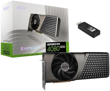 MSI GeForce RTX 4080 Super Expert Graphics Card (PCIe 4.0, 16GB 256-bit GDRR6X, HDMI 2.1a, DP 1.4a, Flow FROZR, DLSS 3.0), w/Dino HDMI to DP Adapter