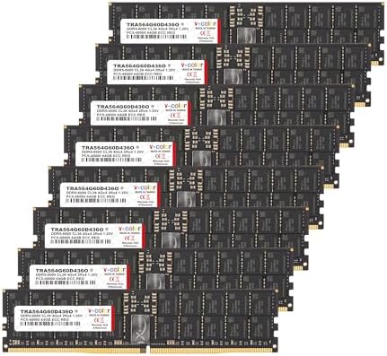 V-Color DDR5 512GB (64GBx8) 6000MHz CL36 4Gx4 2Rx4 OC R-DIMM (Overclocking ECC Registered DIMM) 1.25V Memory Ram for WRX90 Workstation (AMD Expo) (TRA564G60D436O)