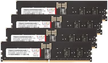 V-Color DDR5 64GB (16GBx4) 6600MHz CL34 2Gx8 1Rx8 OC R-DIMM (Overclocking ECC Registered DIMM) 1.4V Memory Ram for TRX50 Workstation (AMD Expo) (TRA516G66S834Q)