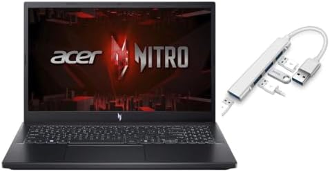 acer Nitro V 15.6" FHD 144Hz Gaming Laptop | Intel 10-Core i7-13620H | NVIDIA GeForce RTX 4060|Backlit | Black | 16GB RAM DDR5 | 512GB SSD | Windows 11 Home |Bundle with USB 3.0 Hub