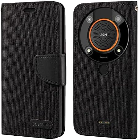 for AGM G1 Pro Case, Oxford Leather Wallet Case with Soft TPU Back Cover Magnet Flip Case for AGM Glory (6.53”), Black